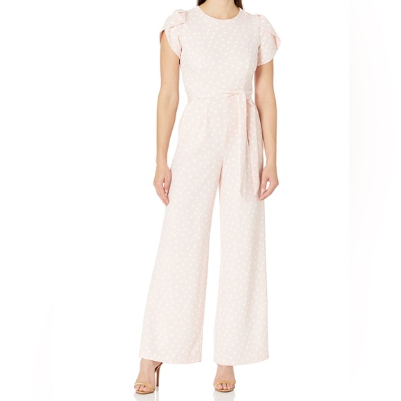 Calvin Klein Pants - Calvin Klein Pink and White Polka Dot Jumpsuit Tie Waist, Classic Chic, Boss